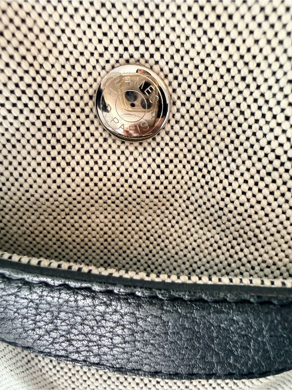 Hermes Canvas Tote with Black Leather Trim - Picture 3 of 7